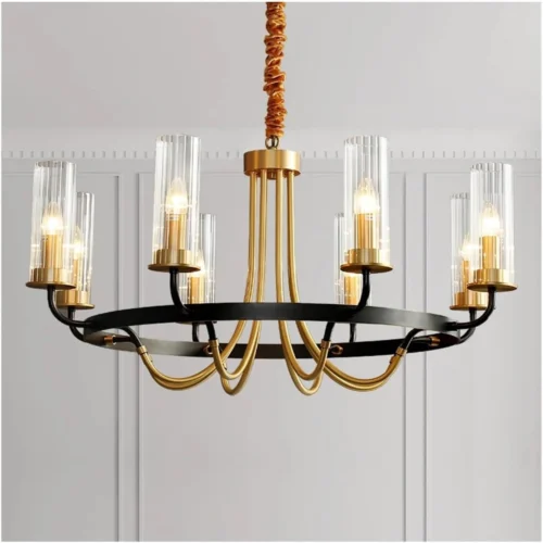 Modern Chandelier Living Room Bedroom Dining Room Model Room Villa, Hanging Light, E14 American Light Luxury Copper Chandelier Lighting, Designer Simple Glass During Lighting-Copper and Black 8 Head 7516-8-ELSEWEDY