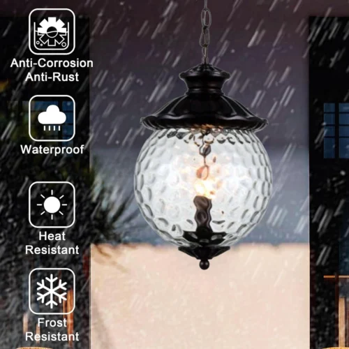 Outdoor E14*2 Pendant Light, Outdoor Hanging Lights in Rustic Bronze Finish with Golf Ball Glass Design, Waterproof Exterior Hanging Lantern Outdoor Chandelier for Gazebo, Porch, Patio, Hallway, Entryway 8177-2HL-ELSEWEDY - Image 2