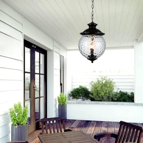 Outdoor E14*2 Pendant Light, Outdoor Hanging Lights in Rustic Bronze Finish with Golf Ball Glass Design, Waterproof Exterior Hanging Lantern Outdoor Chandelier for Gazebo, Porch, Patio, Hallway, Entryway 8177-2HL-ELSEWEDY - Image 3