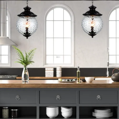 Outdoor E14*2 Pendant Light, Outdoor Hanging Lights in Rustic Bronze Finish with Golf Ball Glass Design, Waterproof Exterior Hanging Lantern Outdoor Chandelier for Gazebo, Porch, Patio, Hallway, Entryway 8177-2HL-ELSEWEDY - Image 4
