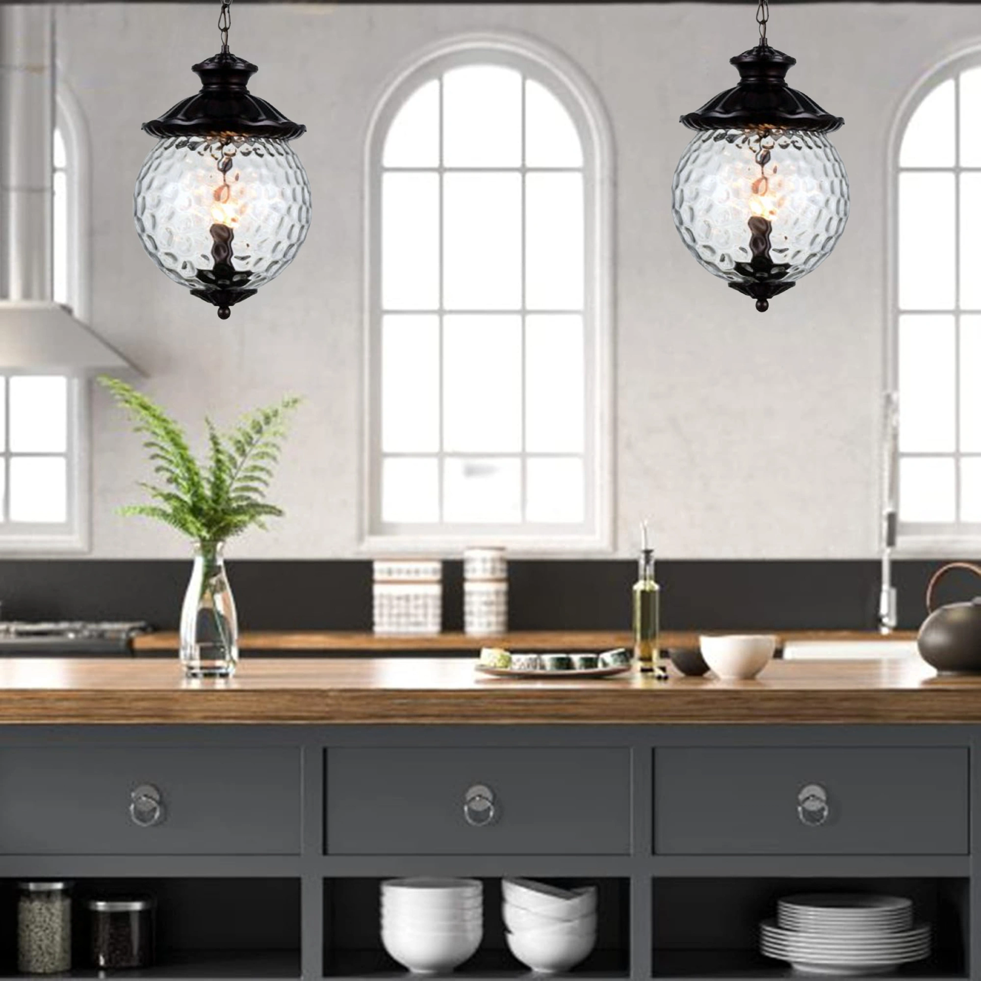 Outdoor E14*2 Pendant Light, Outdoor Hanging Lights in Rustic Bronze Finish with Golf Ball Glass Design, Waterproof Exterior Hanging Lantern Outdoor Chandelier for Gazebo, Porch, Patio, Hallway, Entryway 8177-2HL-ELSEWEDY - Image 4