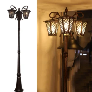 Elsewedy Outdoor Pole Light - 3-Head Surface-Mount Post Combination | LED Landscape Lamp Post Lighting for Backyard, Patio, Garden, Walkway Fits 3 x E27 Base Bulbs (Not Included)