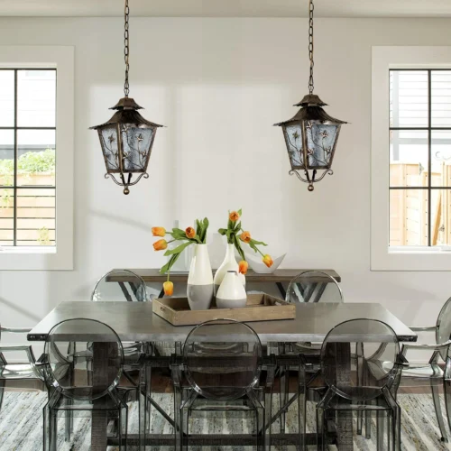 Outdoor E27 Pendant Light, Outdoor Hanging Lights in Copper Brass Finish with Blur Glass Design, Waterproof Exterior Hanging Lantern Outdoor Chandelier for Gazebo, Porch, Patio, Hallway, Entryway 8274-1H-ELSEWEDY - Image 3