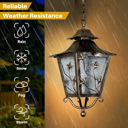 Outdoor E27 Pendant Light, Outdoor Hanging Lights in Copper Brass Finish with Blur Glass Design, Waterproof Exterior Hanging Lantern Outdoor Chandelier for Gazebo, Porch, Patio, Hallway, Entryway 8274-1H-ELSEWEDY - Image 2