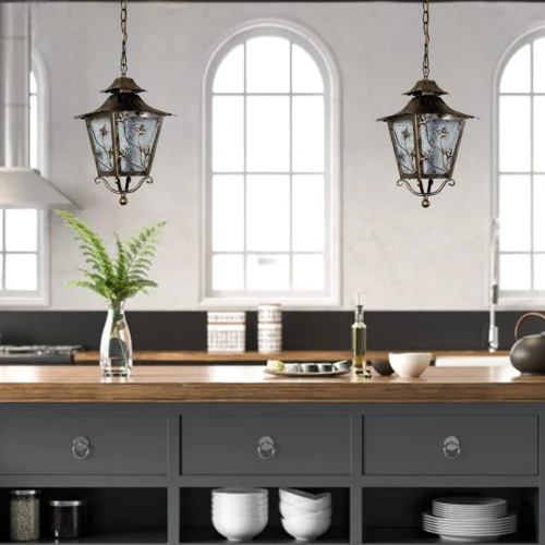 Outdoor E27 Pendant Light, Outdoor Hanging Lights in Copper Brass Finish with Blur Glass Design, Waterproof Exterior Hanging Lantern Outdoor Chandelier for Gazebo, Porch, Patio, Hallway, Entryway 8274-1H-ELSEWEDY - Image 4