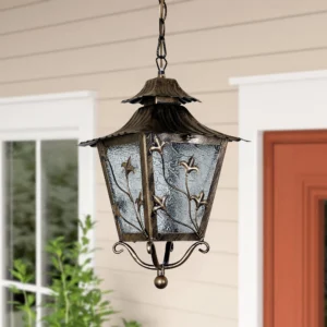 Outdoor E27 Pendant Light, Outdoor Hanging Lights in Copper Brass Finish with Blur Glass Design, Waterproof Exterior Hanging Lantern Outdoor Chandelier for Gazebo, Porch, Patio, Hallway, Entryway 8274-1H-ELSEWEDY
