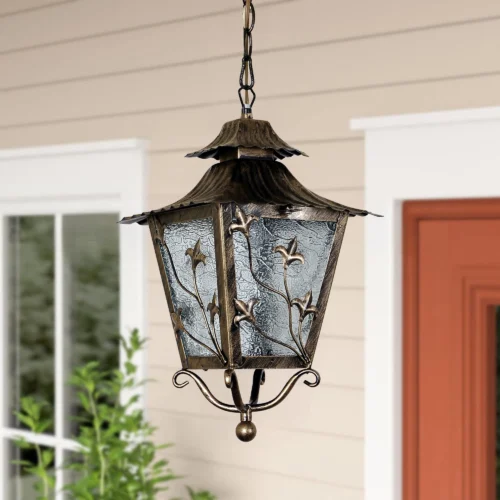 Outdoor E27 Pendant Light, Outdoor Hanging Lights in Copper Brass Finish with Blur Glass Design, Waterproof Exterior Hanging Lantern Outdoor Chandelier for Gazebo, Porch, Patio, Hallway, Entryway 8274-1H-ELSEWEDY