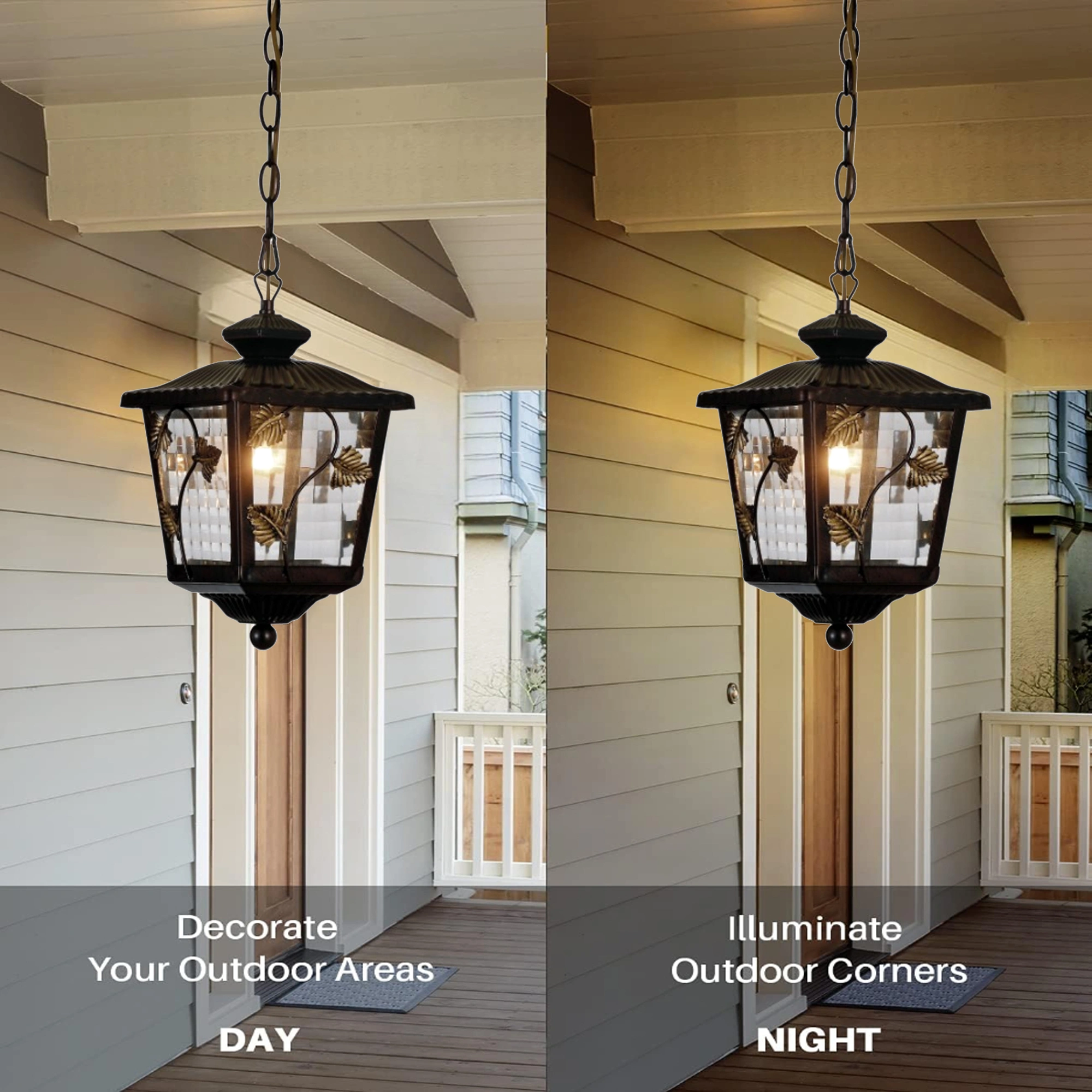 Outdoor E27 Pendant Light, Outdoor Hanging Lights in Rustic Bronze Finish with Cube Glass Design, Waterproof Exterior Hanging Lantern Outdoor Chandelier for Gazebo, Porch, Patio, Hallway, Entryway 8307-1H-ELSEWEDY - Image 2