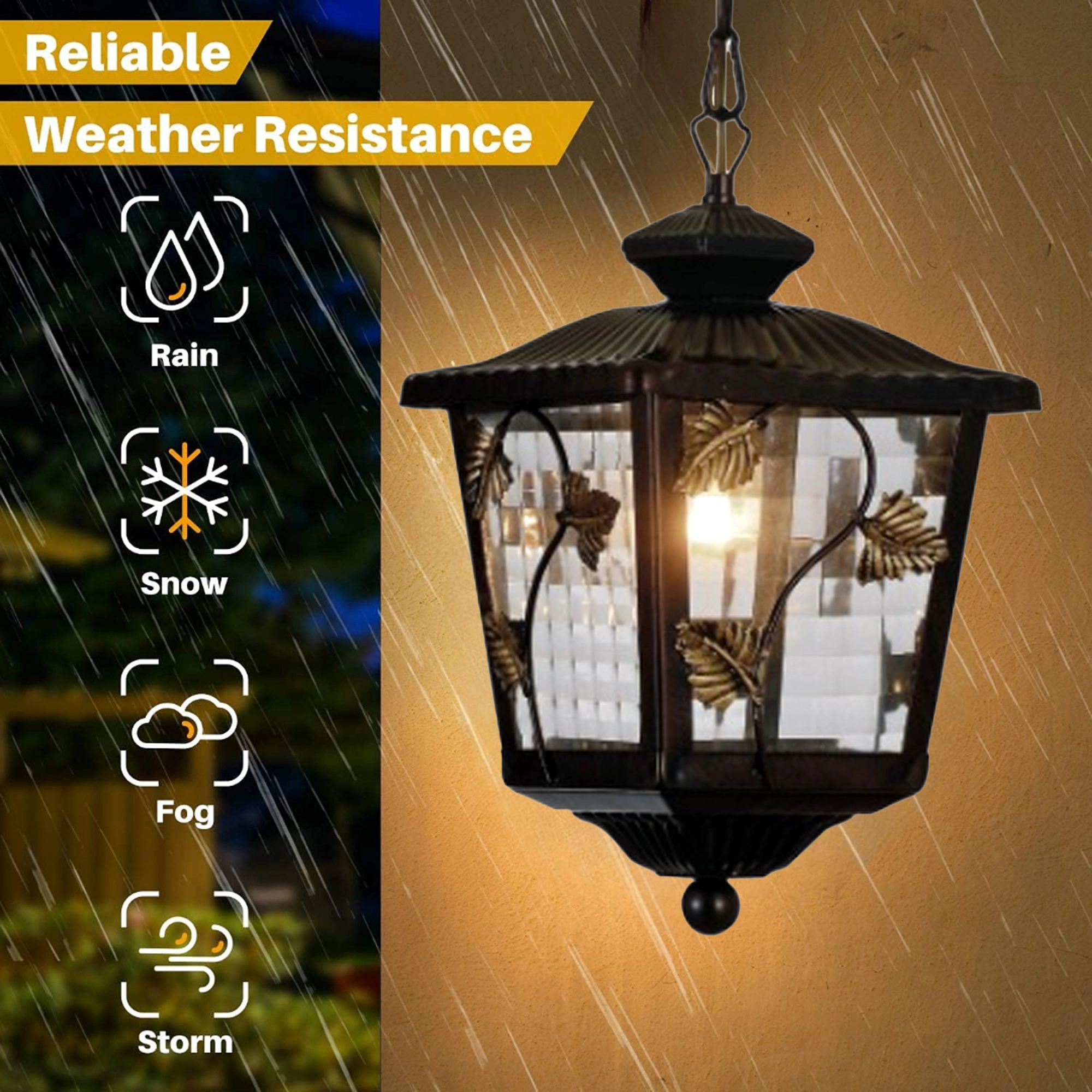 Outdoor E27 Pendant Light, Outdoor Hanging Lights in Rustic Bronze Finish with Cube Glass Design, Waterproof Exterior Hanging Lantern Outdoor Chandelier for Gazebo, Porch, Patio, Hallway, Entryway 8307-1H-ELSEWEDY - Image 4