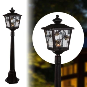 ELSEWEDY Bollard Garden Light IP44 E27 | 0.75m Outdoor Lawn Light | Waterproof Traditional Art Garden Lamp | Exterior Landscape Pathway Post Lighting | Aluminum & Glass Street Light