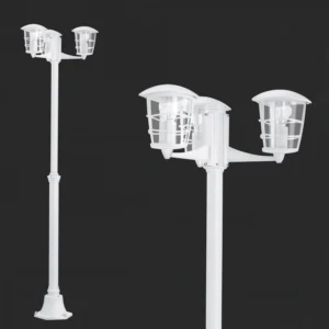 Outdoor Lamp Post Light, ALORIA EGLO 180CM Triple-Head White Street Light, Dusk to Dawn LED Lantern Fixture, Waterproof IP44 Fiber Pole, Anti-Rust, CE UL Certified for Backyard, Garden, Driveway, Patio