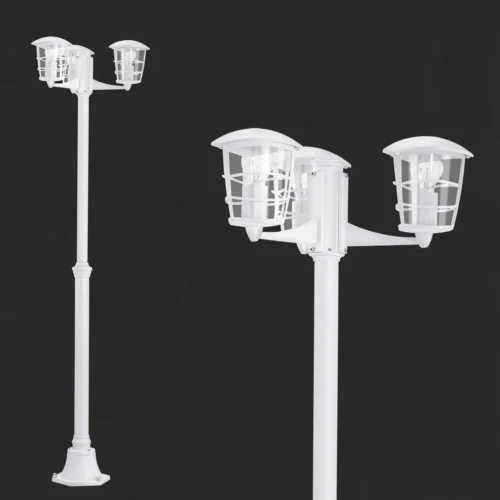 Outdoor Lamp Post Light, ALORIA EGLO 180CM Triple-Head White Street Light, Dusk to Dawn LED Lantern Fixture, Waterproof IP44 Fiber Pole, Anti-Rust, CE UL Certified for Backyard, Garden, Driveway, Patio