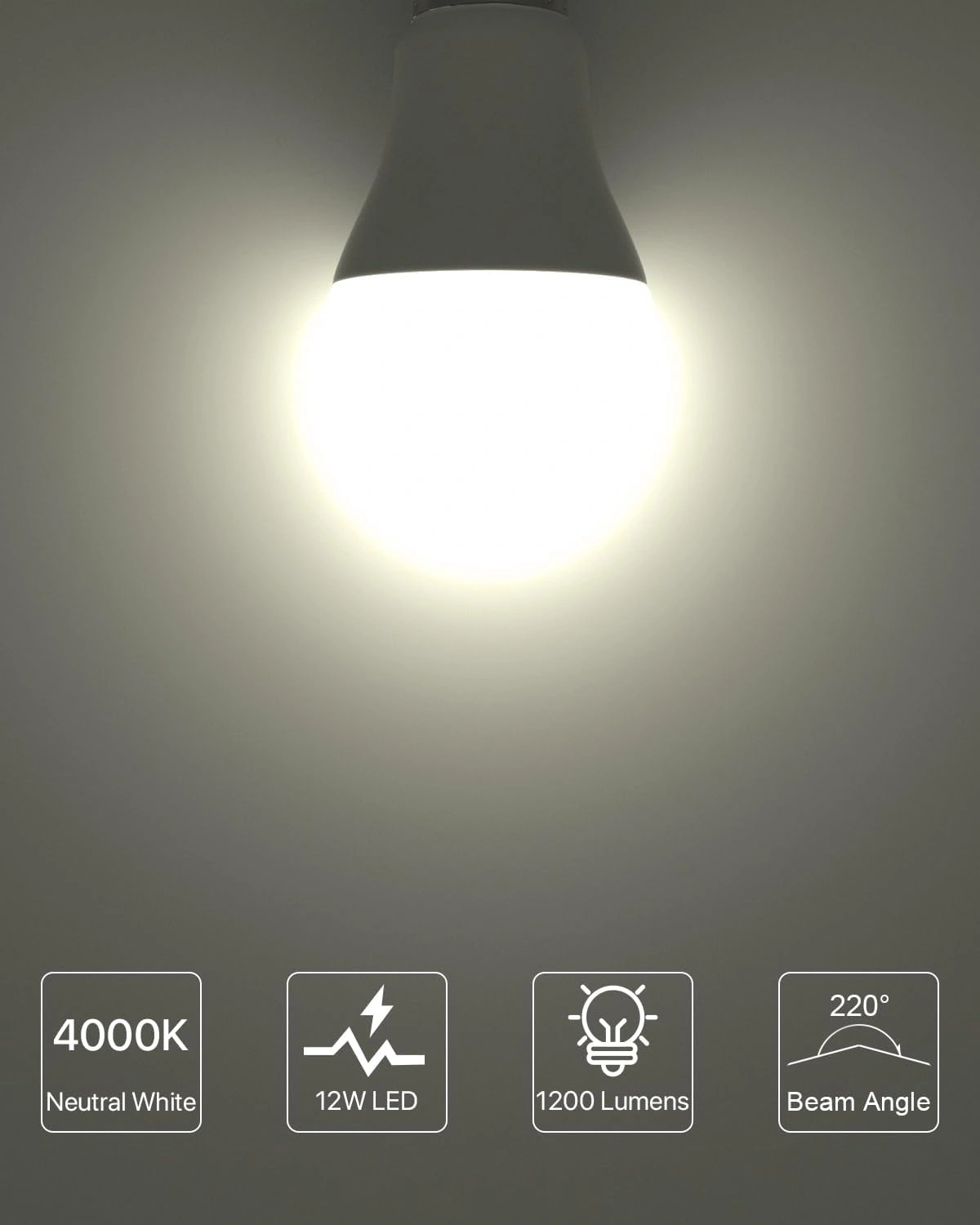 E27 Screw Bulb, Neutral White 4000K, 12W E27 LED Bulb Equivalent to 100 Watts Incandescent Bulb, 1200LM Super Bright Screw in Light Bulbs for Lamps, Non-dimmable A60-12W/E27-4000K - Image 2