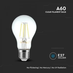 Classic E27 Screw Bulb, Vintage E27 LED Light Bulbs,A60 6.5W Edison Screw Bulb, Filament Light Bulbs, Warm White 2700K, 350LM, Equivalent 35W, Decorative Light Bulbs, AC230V, Elsewedy A60-6.5W/E27
