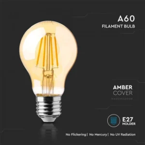 E27 Screw Bulb, Vintage E27 LED Light Bulbs,A60 6.5W Edison Screw Bulb, Filament Light Bulbs, Warm White 2200K, 350LM, Equivalent 35W, Decorative Light Bulbs, AC230V,Amber A60-6.5W/E27-AMBER