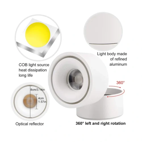 12W LED Ceiling Spotlight – 360° Adjustable Surface Mounted COB Light for Indoor Use – Modern Rotatable Light – Cool White | سبوت لايت سقفي LED بقوة 12 واط – قابل للتعديل 360 درجة – إضاءة COB مثبتة على السطح - Image 6