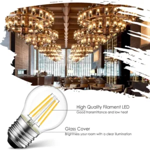 G45 LED Filament Bulb, Dimmable, 4.5W (60W Equivalent), 500 Lumens, Vintage Edison LED Globe Bulb, 2700K Warm White, E26 Medium Base G45-4.5W-3000K-DIM