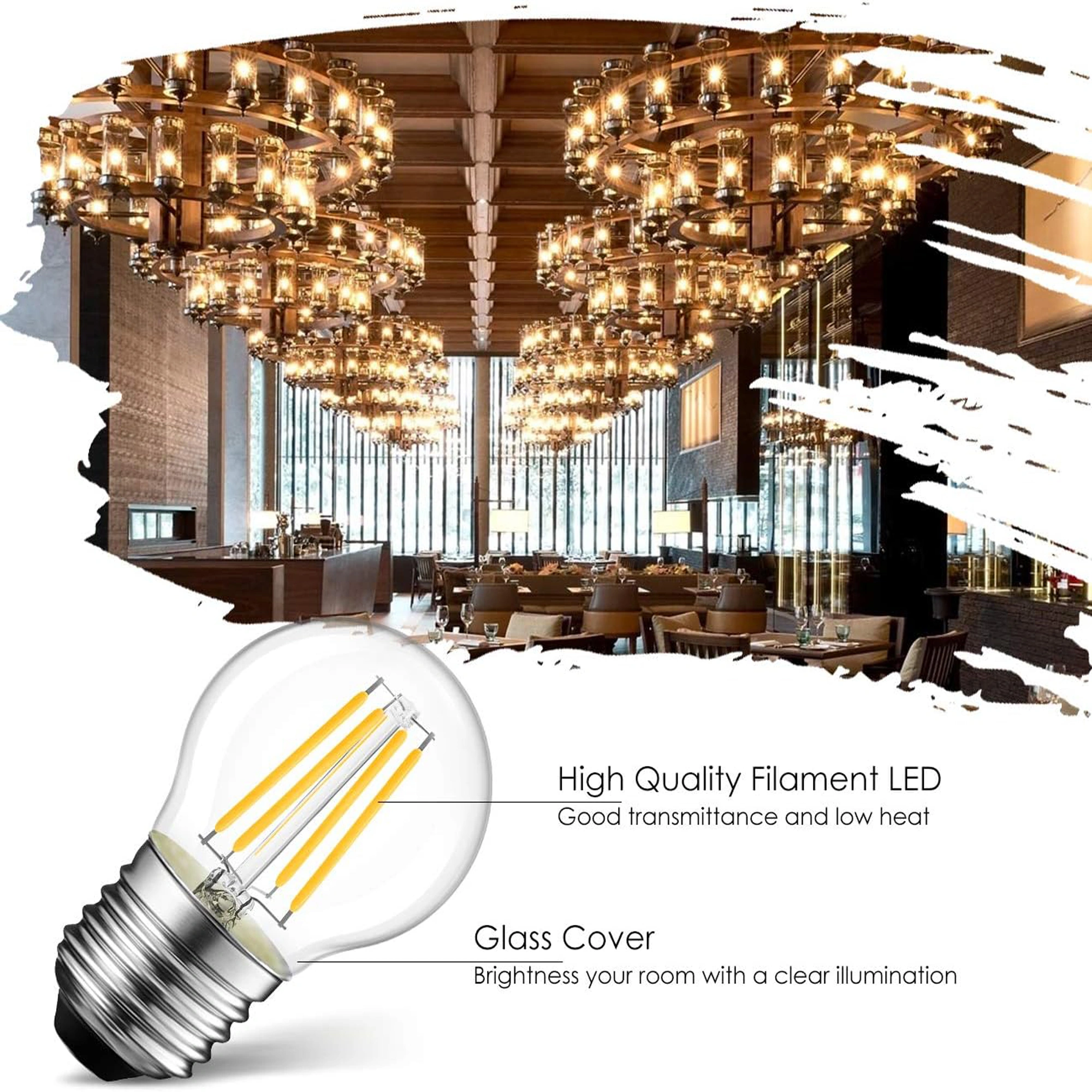 G45 LED Filament Bulb, Dimmable, 4.5W (60W Equivalent), 500 Lumens, Vintage Edison LED Globe Bulb, 2700K Warm White, E26 Medium Base G45-4.5W-3000K-DIM