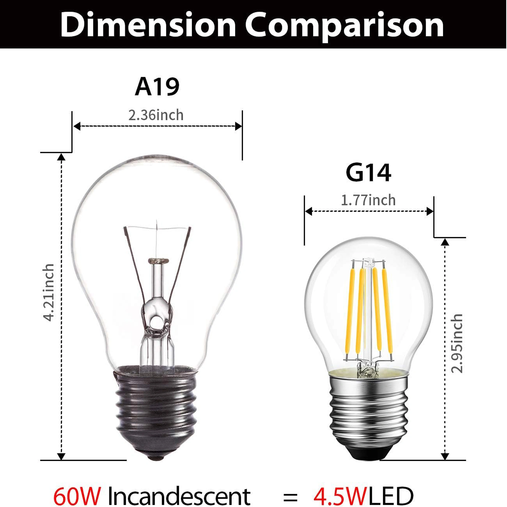 G45 LED Filament Bulb, Dimmable, 4.5W (60W Equivalent), 500 Lumens, Vintage Edison LED Globe Bulb, 2700K Warm White, E26 Medium Base G45-4.5W-3000K-DIM - Image 6