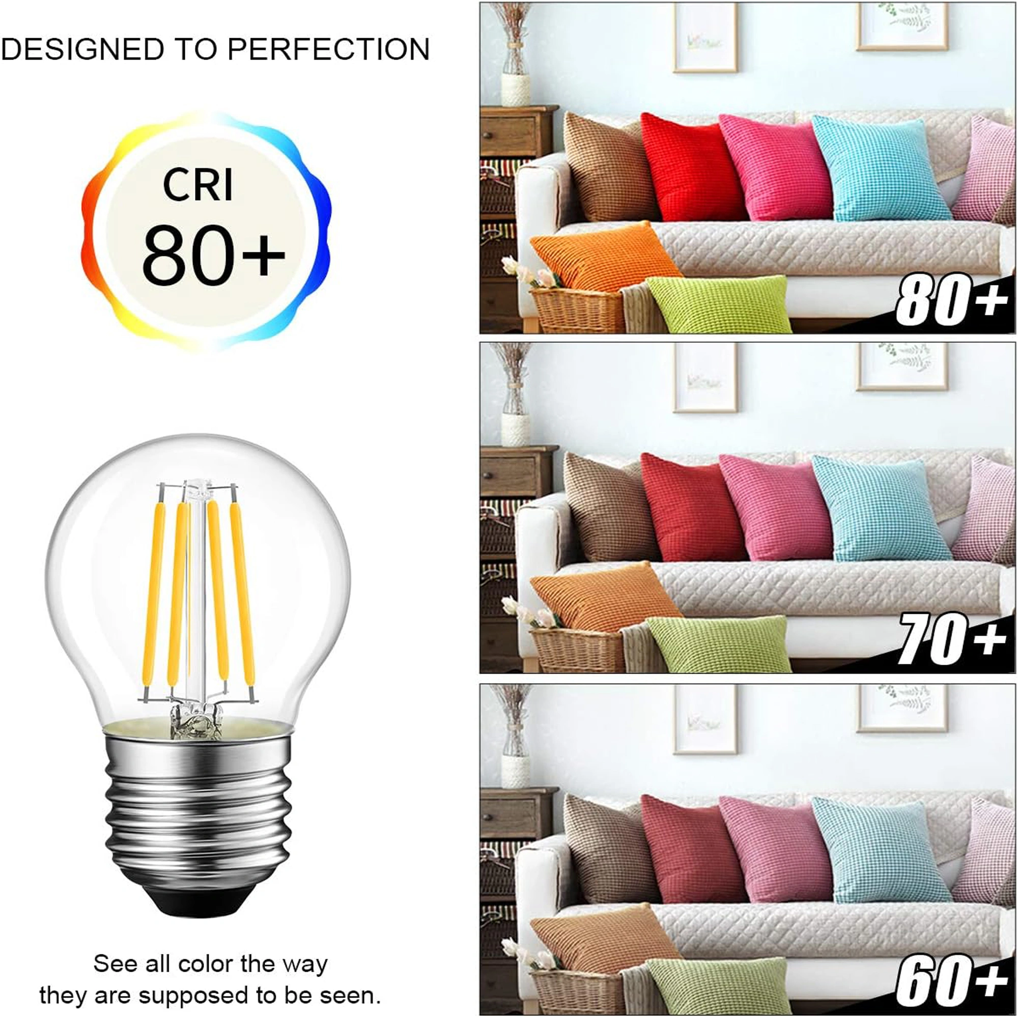 G45 LED Filament Bulb, Dimmable, 4.5W (60W Equivalent), 500 Lumens, Vintage Edison LED Globe Bulb, 2700K Warm White, E26 Medium Base G45-4.5W-3000K-DIM - Image 7