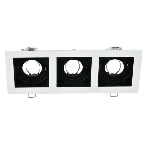 Square White and Black Matte Recessed Spotlight Frame 3xMR16 Fixture Aluminum Frame Recessed Spotlight Including GU10 Socket for LED, Halogen Ceiling Spot Recessed Lights Hole H-700-3-SQ-WH+BK - Image 2