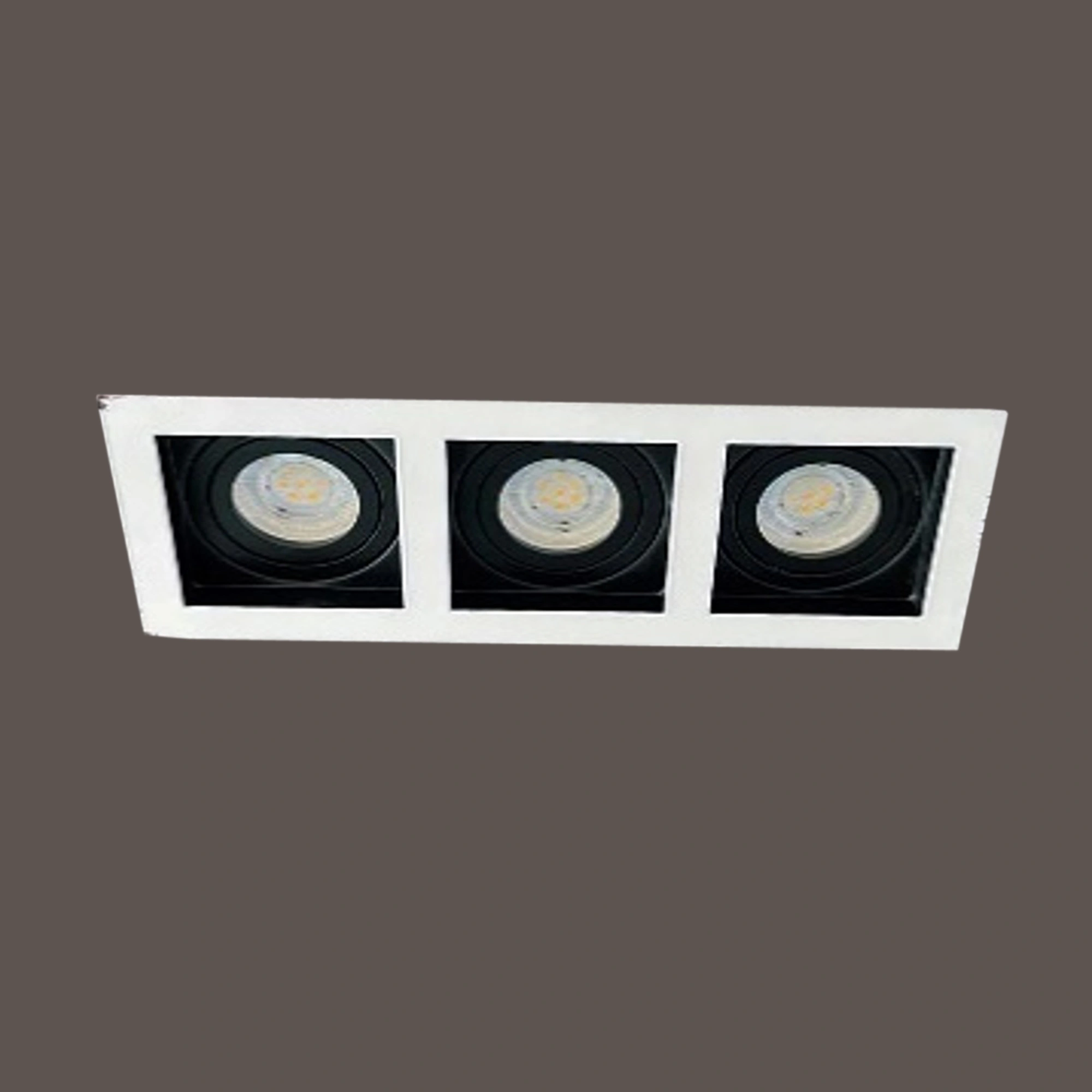Square White and Black Matte Recessed Spotlight Frame 3xMR16 Fixture Aluminum Frame Recessed Spotlight Including GU10 Socket for LED, Halogen Ceiling Spot Recessed Lights Hole H-700-3-SQ-WH+BK