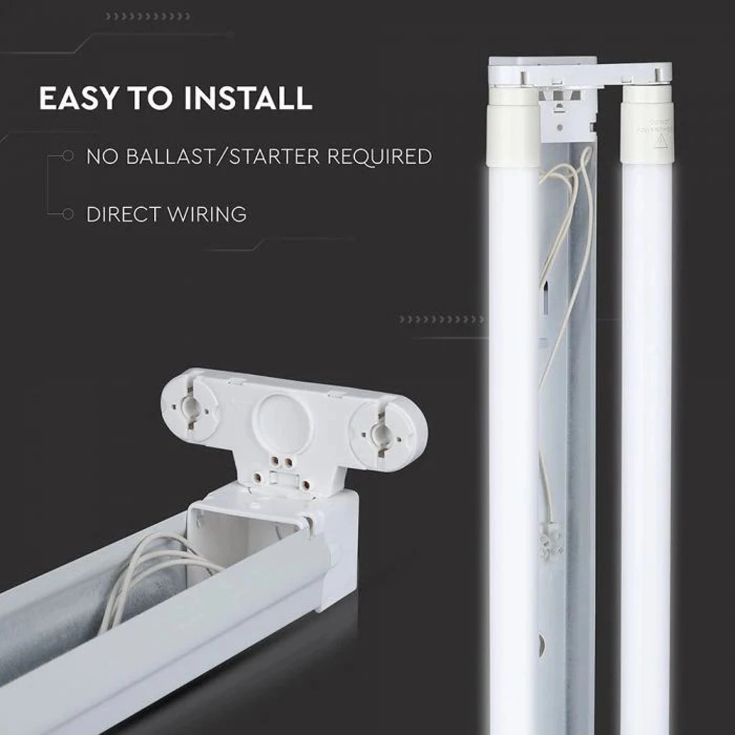 4 FT T8 LED Tube Rod Light Bracket Batten Fitting Single, Double Elsewedy - Image 4