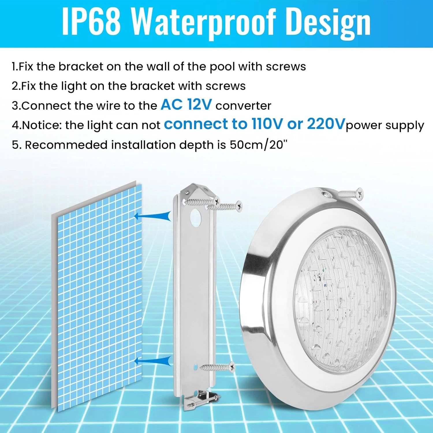 Elsewedy Ø30cm Submersible LED Pool Light, 12V 18W, Color Changing RGB & 3000K Warm White, IP68 Waterproof Underwater Light for Inground Pools, Ponds, Fountains - Image 3