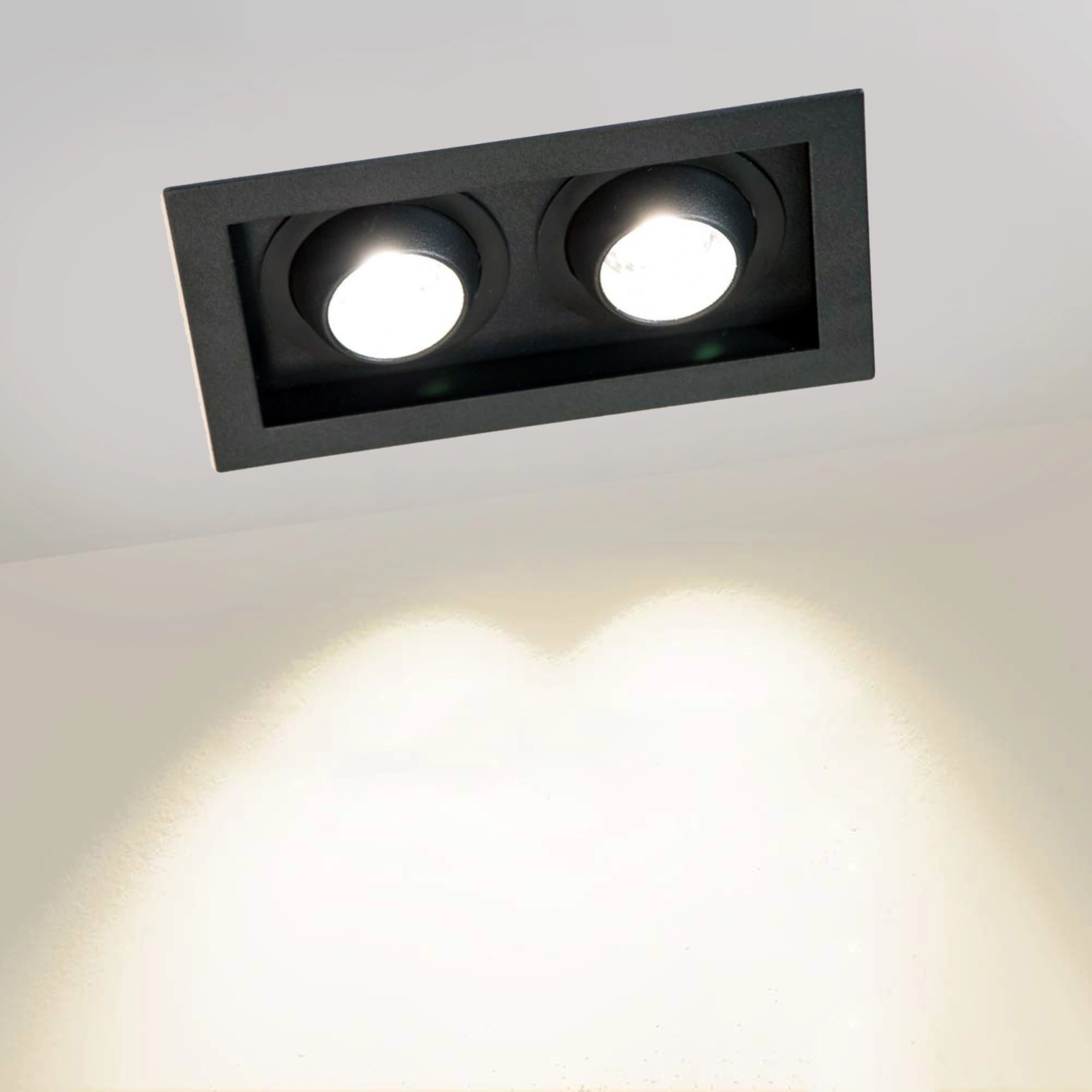 Recessed Double Head Ceiling Spot Light, Natural White, Day White, Indoor 30W LED Spotlight 180°Adjustable Ceiling Downlight, 4000K/6000K Rectangle Housing Light WT-991-15W*2 - Image 4