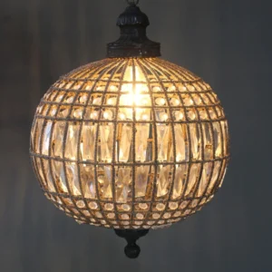 Antique Crystal Globe Chandelier, Adjustable Crystal Sphere Classic Pendant Light Fixture for Living Room Kitchen Island Bronze YG1010/30B-Elsewedy