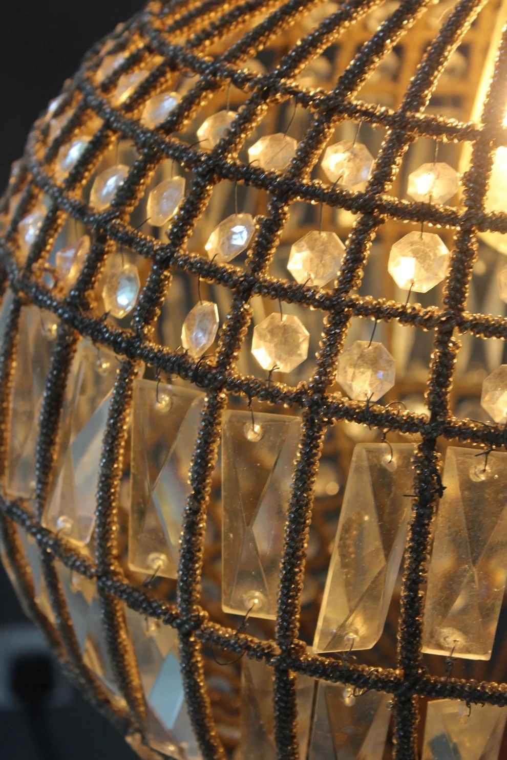 Antique Crystal Globe Chandelier, Adjustable Crystal Sphere Classic Pendant Light Fixture for Living Room Kitchen Island Bronze YG1010/30B-Elsewedy - Image 2
