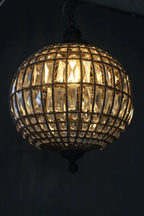 Antique Crystal Globe Chandelier, Adjustable Crystal Sphere Classic Pendant Light Fixture for Living Room Kitchen Island Bronze YG1010/30B-Elsewedy - Image 4