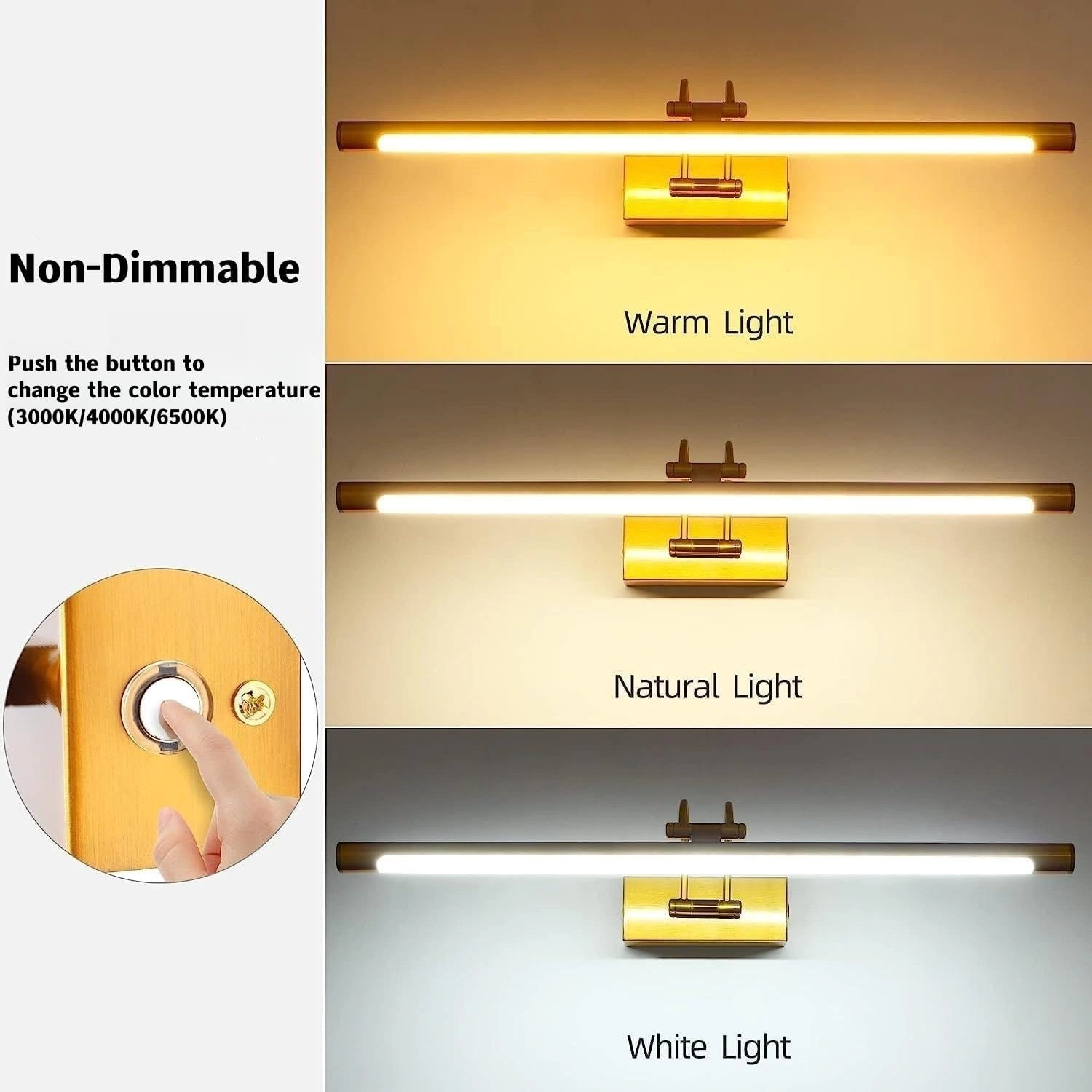 Gold Bathroom Light Fixtures Over Mirror 20W 180° Rotatable Dimmable Vanity Light Bar, Brushed Gold Bathroom Vanity Lights Above Z001-L-Elsewedy Gold Color Body - Image 3